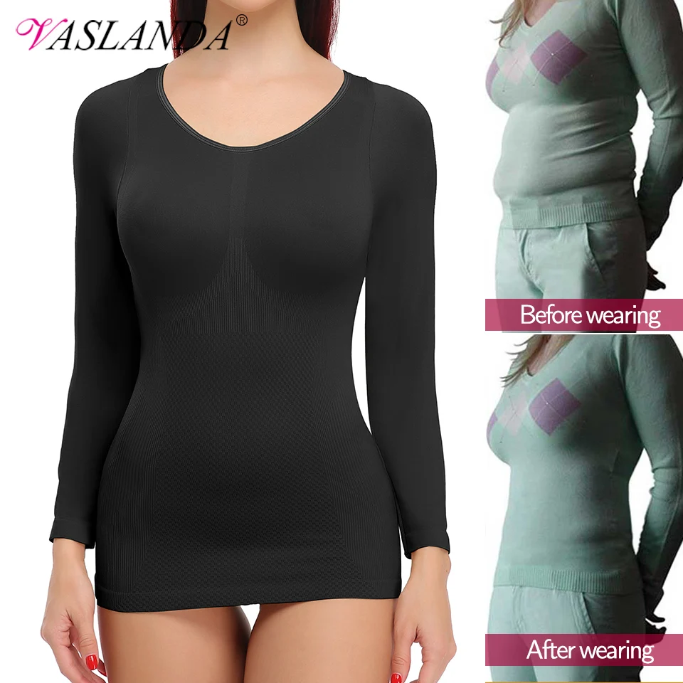 Thermal Underwear Tops For Women Fleece Lined Thermals Base Layer V Neck Slimming Shirts Body