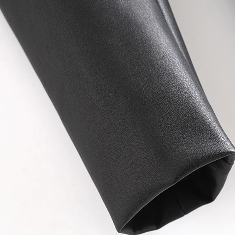 Autumn Winter Women Faux leather Blazer Black Double Breasted Office Lady Suit Coat