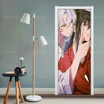 

Home Decor 3D Door Sticker Self Adhesive Anime Inuyasha Picture Print Waterproof Environmental Protection Art Living Room Poster