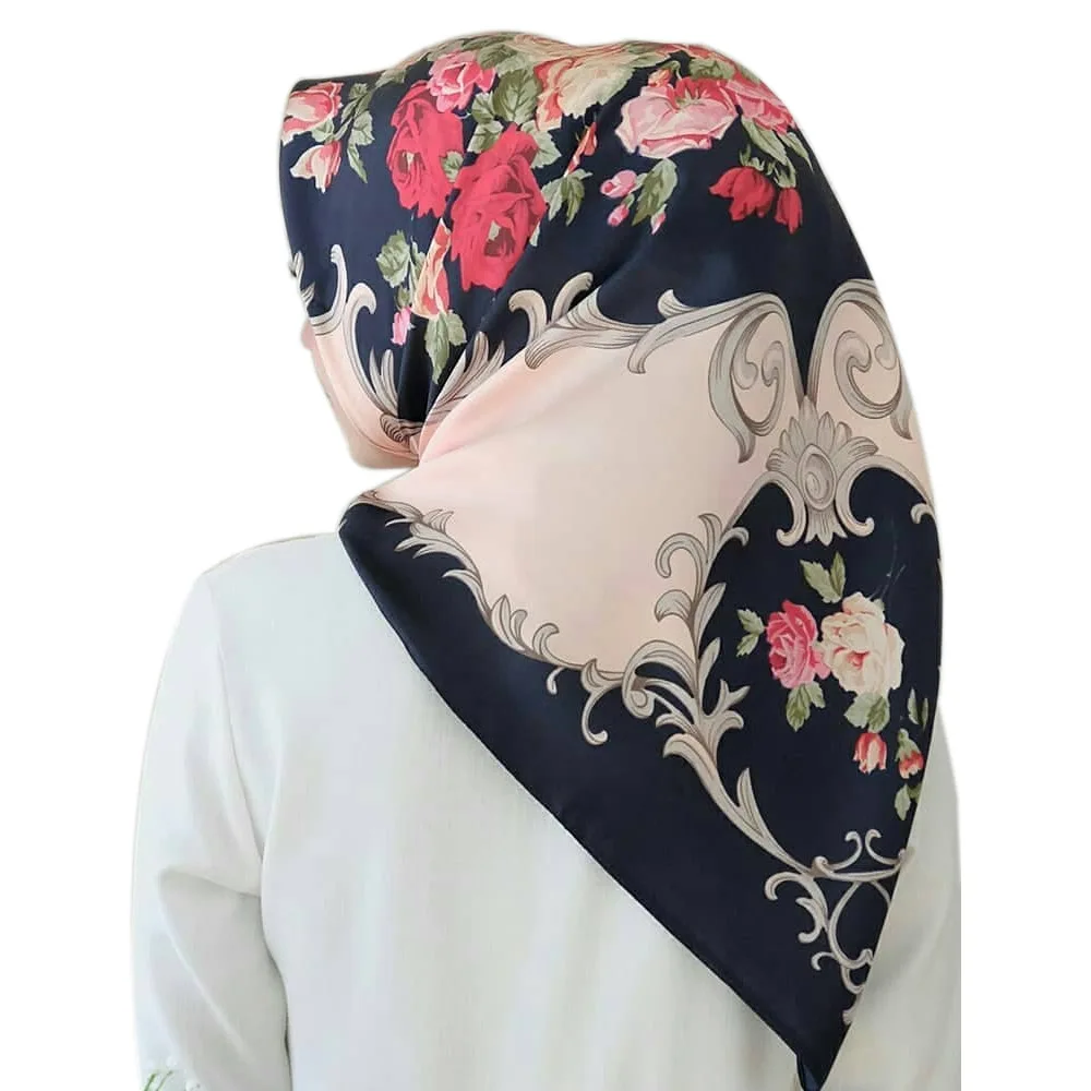 90*90 см мусульманский шелковый шарф Хиджаб Женский исламский платок Малайзия печатных платок femme musulman шарфы квадратные - Цвет: 4