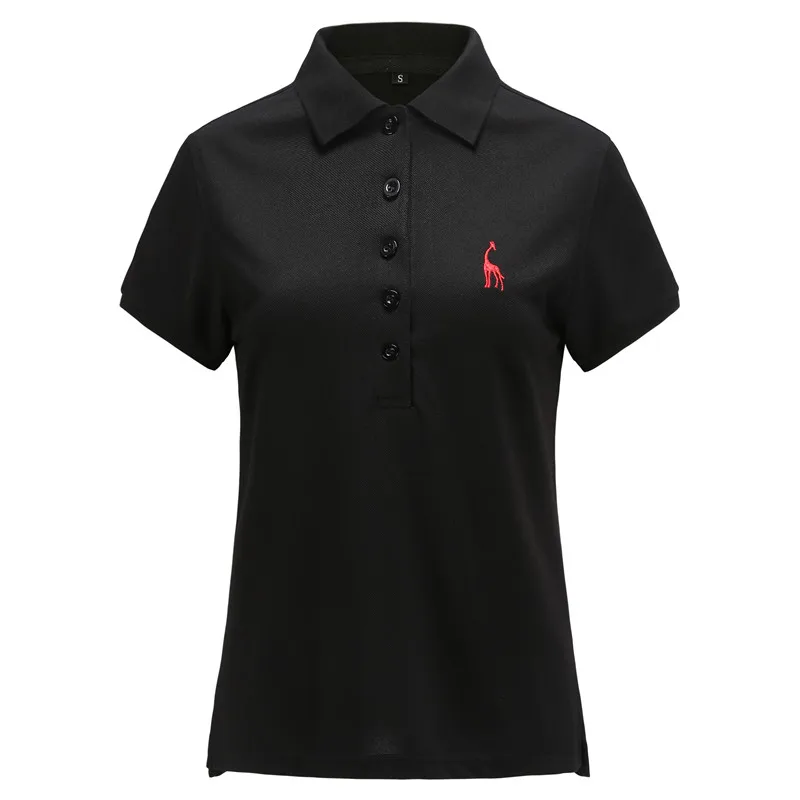  2019 New Summer Women's Polo Giraffe Solid Slim Fit Short Sleeve Polos Women Deer Embroidery Shirt |