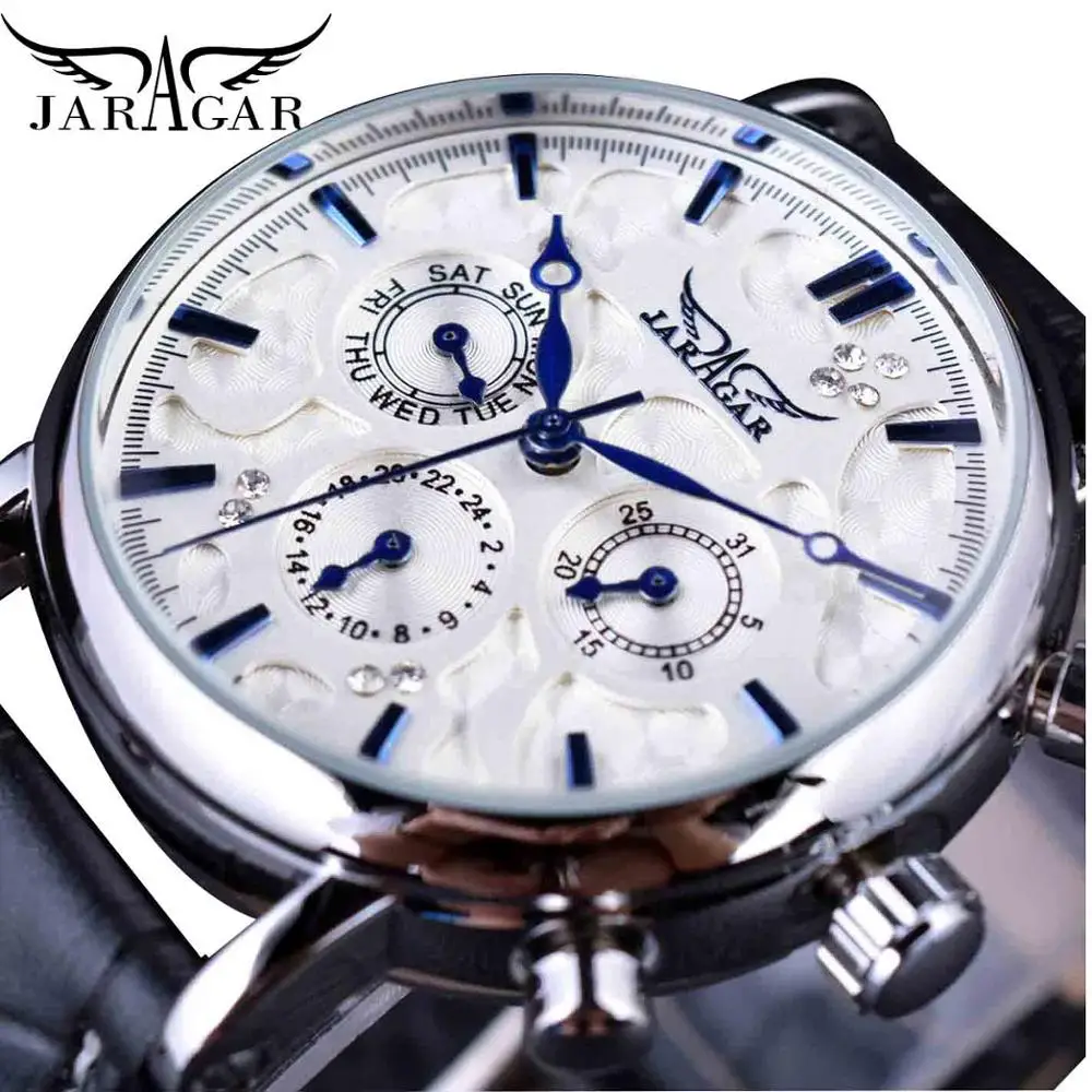 JaragarBrandMenAutomaticSelfWindMechanicalWatchWhite3Dials