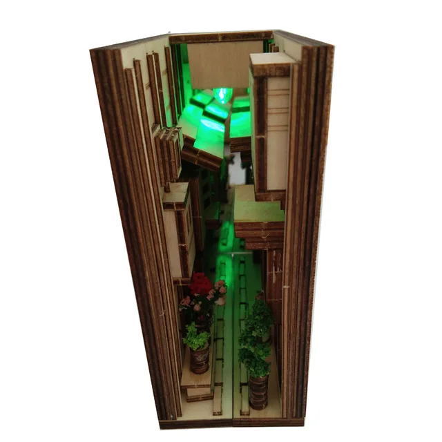 DIY Wooden Dragon Alley Book Nook Shelf Insert Kits Bookends With Furniture Flower Building Model Bookshelf Home Decoration Toys 2