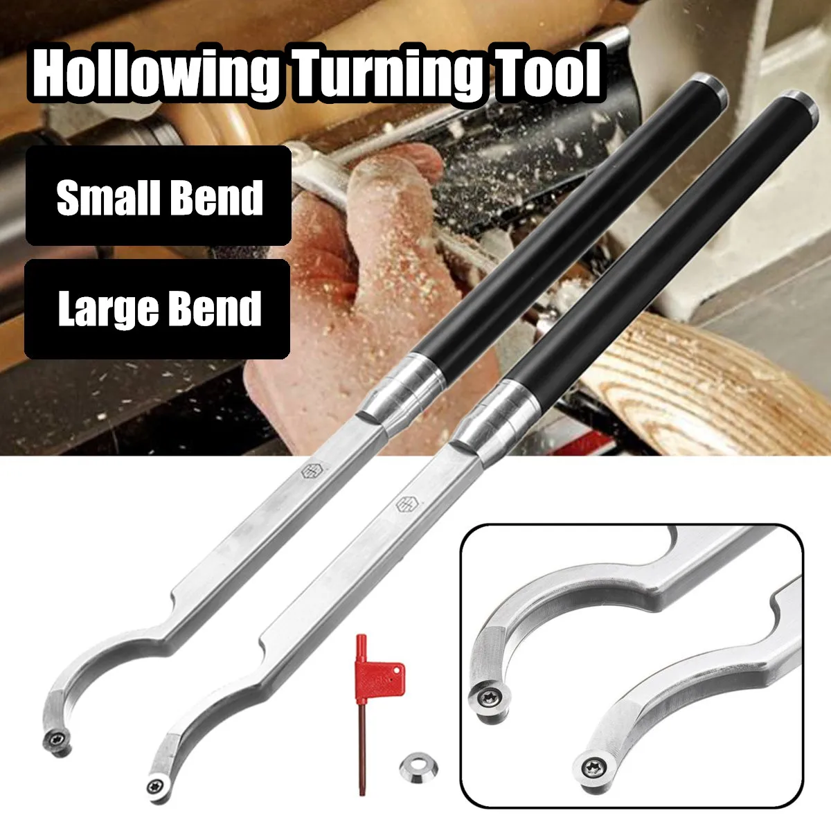 

Hollower Wood Turning Tool Hook Style Small/Larger with Wood Carbide Inserts and Alumumin Alloy Handle For Metal Working