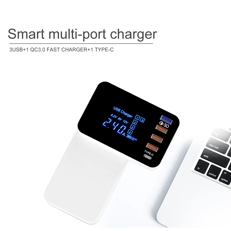 QI Беспроводное зарядное устройство Quick Charge 4,0 3,0 type C настольное зарядное устройство станция концентратор светодиодный дисплей 4 USB адаптер 5 портов быстрое зарядное устройство для телефона