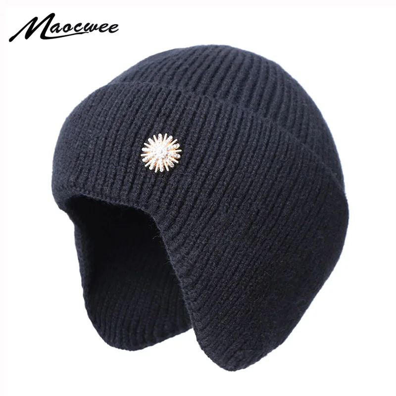Шерстяного меха шапка бини для женщин Сезон осень зима шапки Skullies теплые Гравити