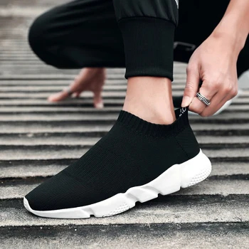 

Men Tennis Shoes Flying Weaving Mesh Comfortable Breathable Silp on Socks Sneakers Hombre Lightwight Sport Shoes Tenis Masculino