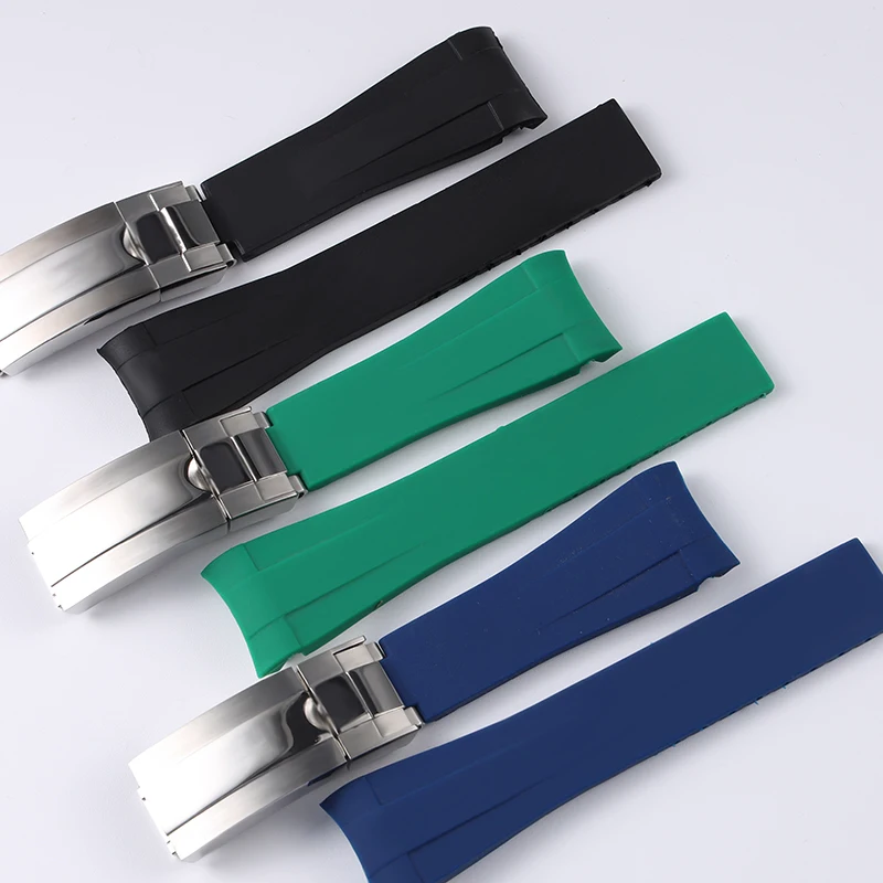 Ремешок резиновый для мужских часов 20 мм регулируемый браслет Rolex Black Green Water Ghost GMT