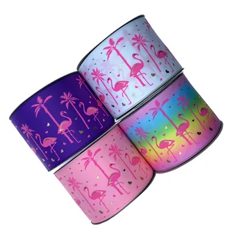 

BOCA 75MM Flamingo ink with gold foil on Solid Grosgrain Ribbon 100 Yards/roll ,many color for choose