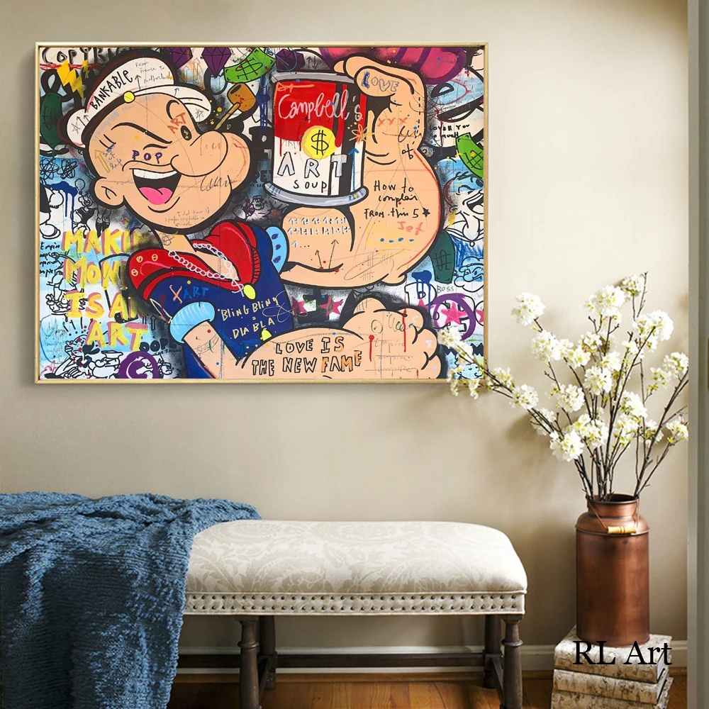 Street Graffiti Pop Art Poster E Stampe Wall Canvas Animated Cartoon Portrait Painting Popeye Picture For Living Room Decor