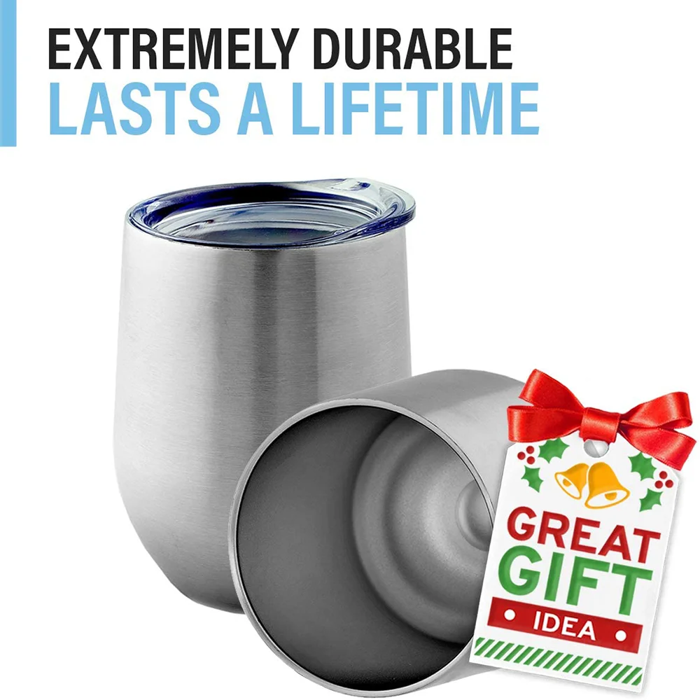 Stainless Steel Stemless Wine Glass Mug Double Wall Vacuum Insulated