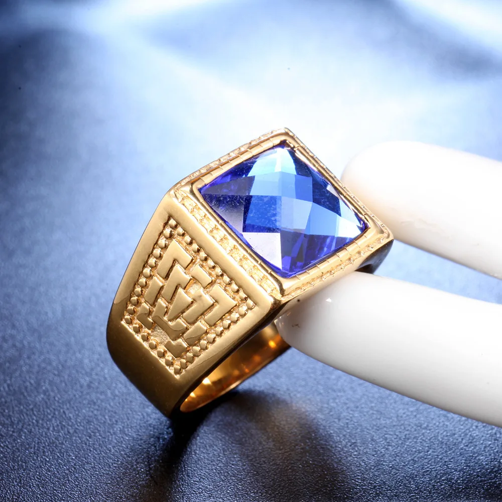 Casual Men Ring Red big CZ Stone Square Top real Stainless Steel