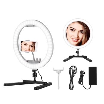 

13" Selfie Desktop LED Ring Light 30W Fill Light 3200K-5600K+Mirror Table Bracket Lighting Kit for iPhone Vlog Live Video Makeup