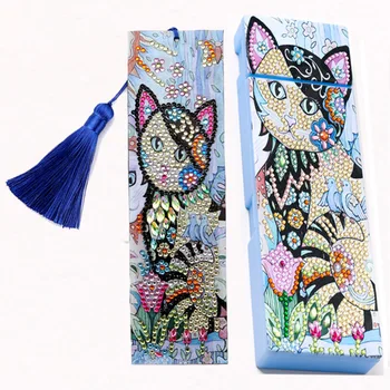 

DIY Flower Cat Special Shaped Diamond Painting Pencil Case 2 Grids Stationery Storage Box Diamond Embroidery Bookmark