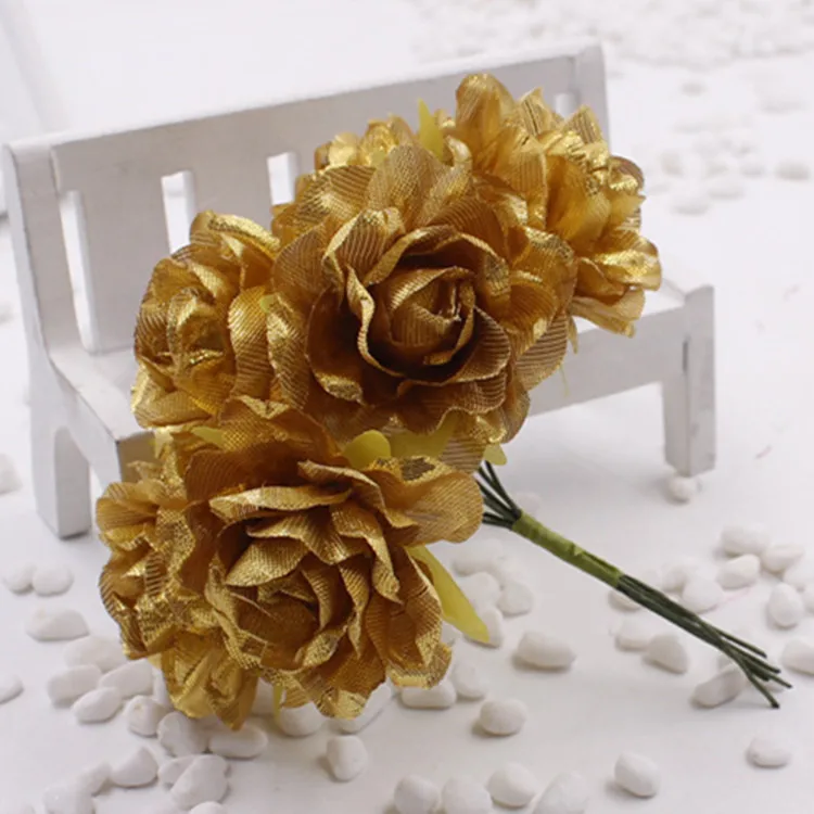 60pcs 4.5cm 인공 금속 반짝이 장미 꽃 DIY Garland 코사지 선물 상자 헤어 드레스 Scrapbooking 웨딩 장식