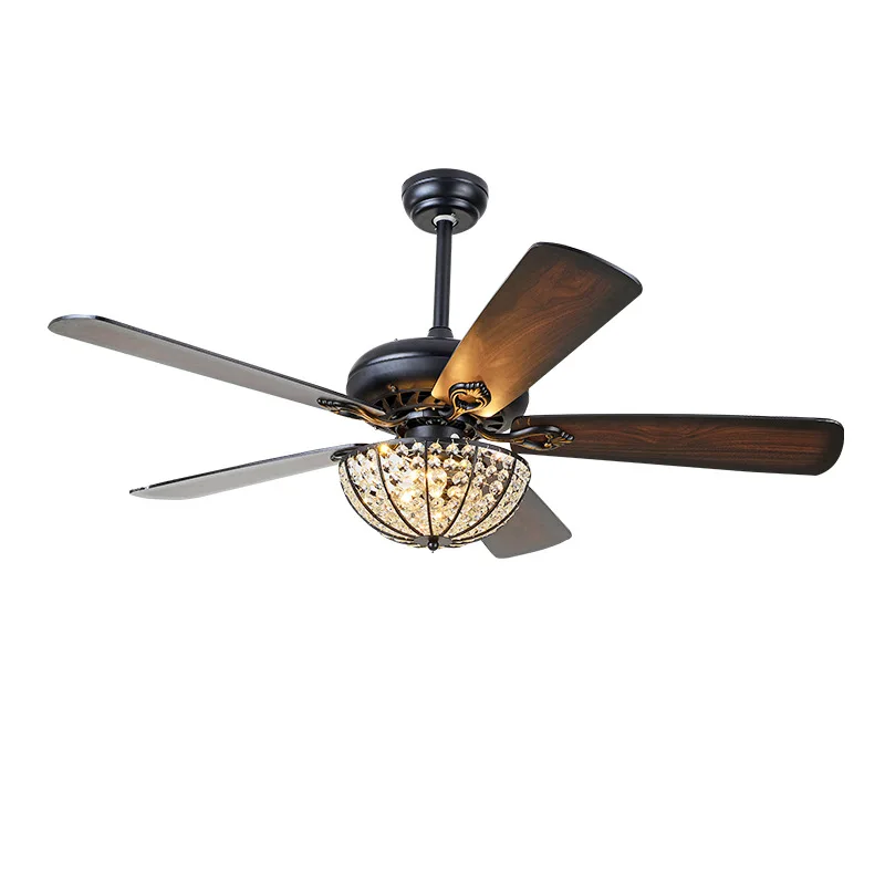 

Wood Retro Ceiling Fan Lamp with Light 52 inch Remote Control 110V 5 Light Fixture Lamp fans Indoor Decora Low-Profile 5 Blades
