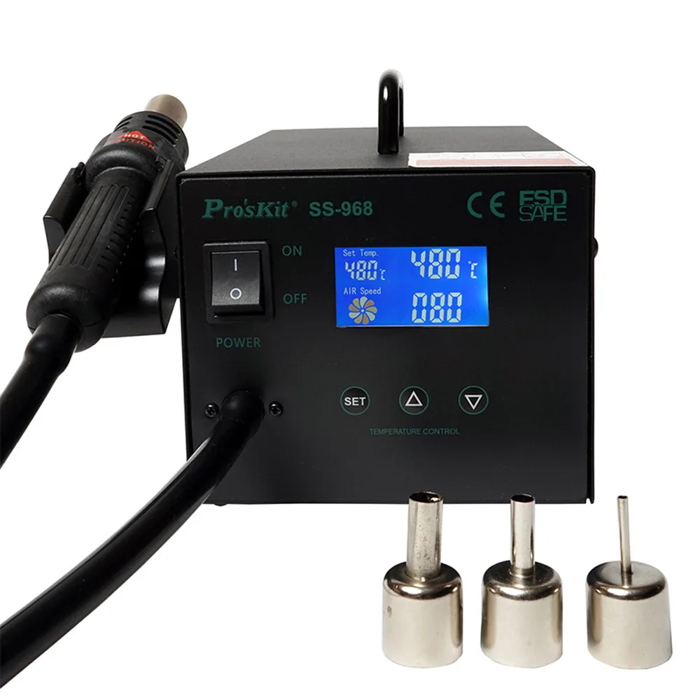 

Pro'skit 220V Digital Display Heat Gun Desoldering Station Anti-Static Hot Air Gun BGA Rework Soldering Station Welding Repair