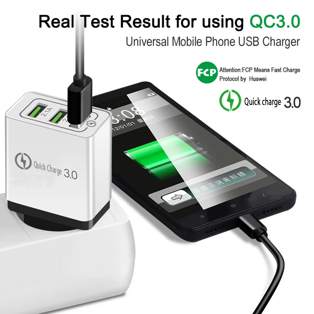 Быстрое USB зарядное устройство для телефона s EU/US, высокое качество, 3 порта, быстрое зарядное устройство QC 3,0, 5 В/3 А, 18 Вт, для Apple, samsung, huawei, Xiaomi, iphone X