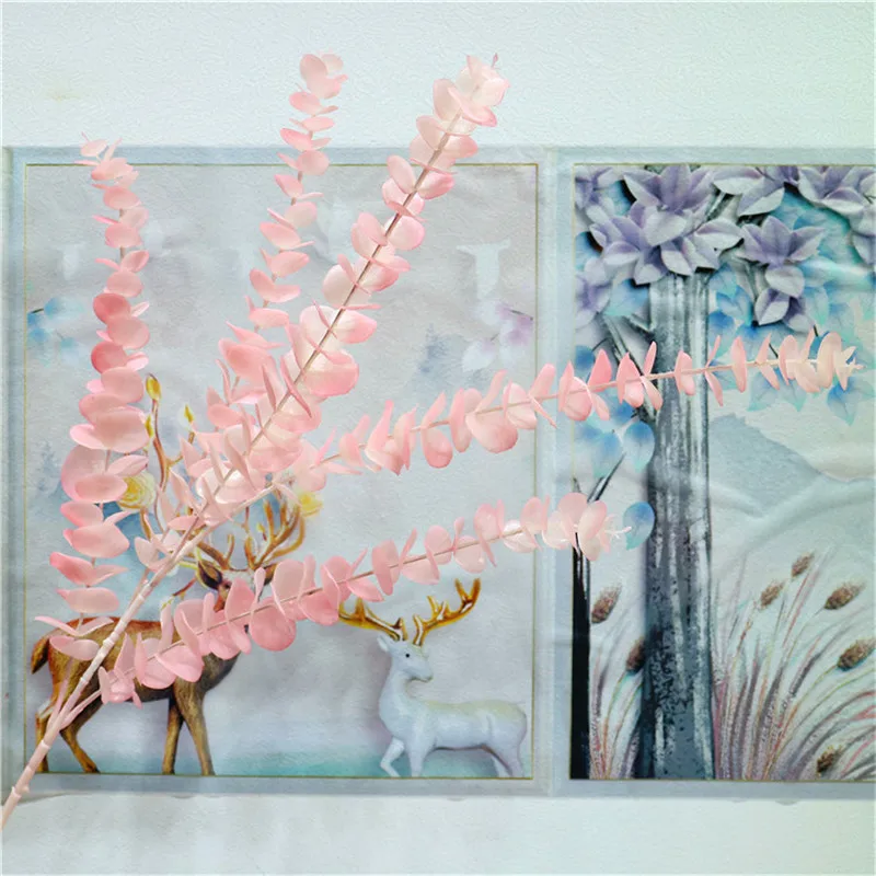 5 light pink Имитация эвкалипто пластик искусственный лист эвкалипта спрей цвет Искусственные растения для свадьбы украшения дома - Цвет: 5 light pink