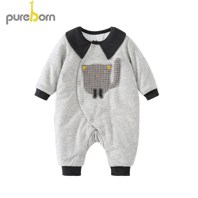 Pureborn/комбинезон для новорожденных; хлопковый стеганый хлопковый комбинезон с хлопковой подкладкой; теплый комбинезон для маленьких мальчиков; Одежда для девочек - Цвет: gray
