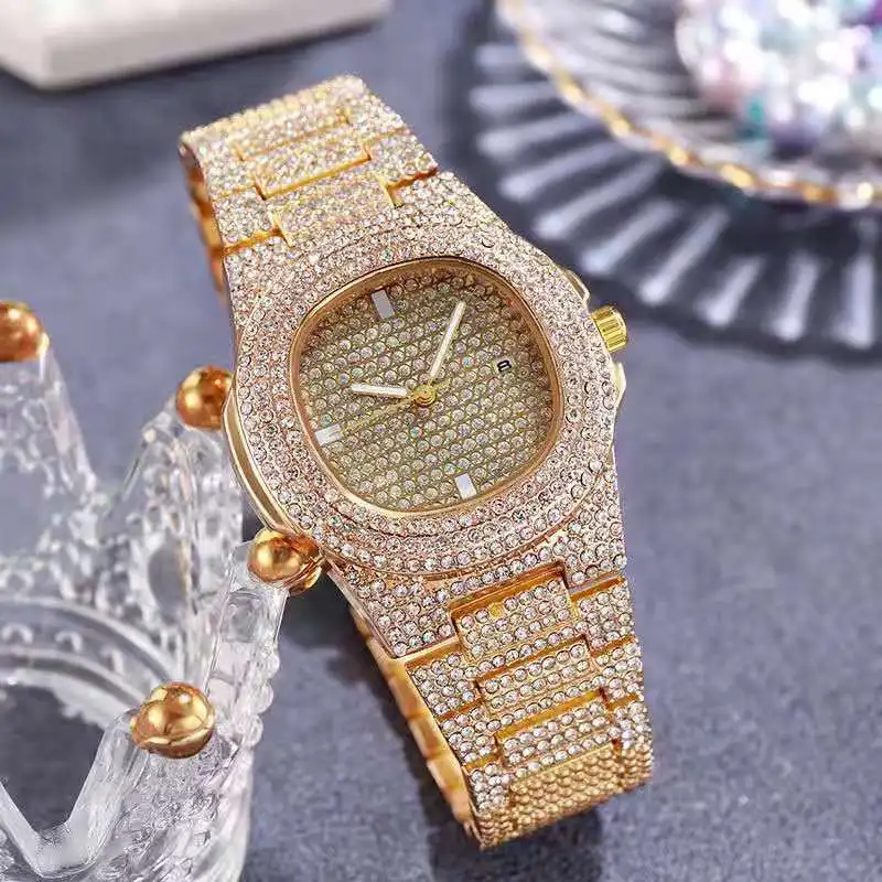 Luxury Watch for Men Hip hop Iced Out Sliver Gold Watch Men Rhinestone Wristwatch Diamond Watch Gift for Men Relojes Para Mujer