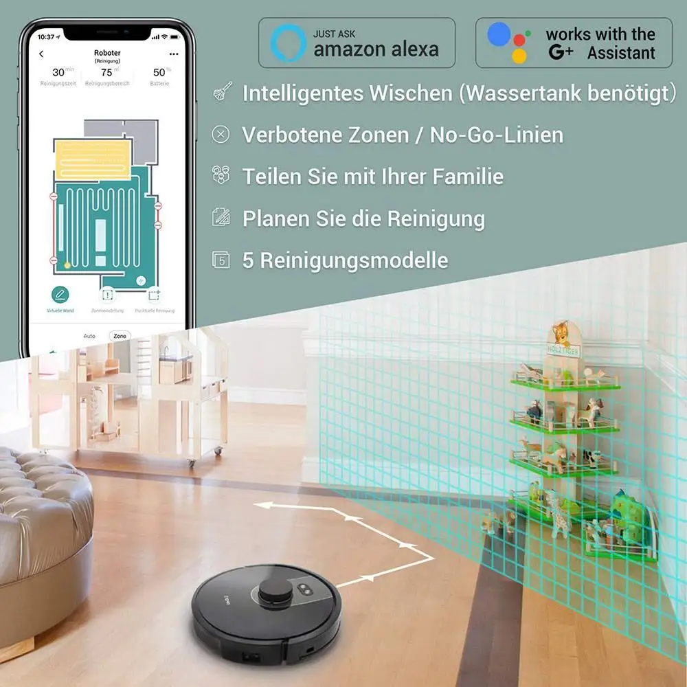 Zigma Spark Robot Vacuum Cleaner 2 in 1 Sweeping Mopping Smart Robot Cleaner Alexa Google Home Voice Control LDS Dust Collector