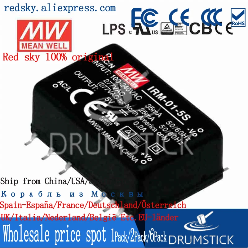 Устойчивый Средний хорошо IRM-01 1 Вт meanwell 3.3V0.3A 5V0.2A 9V0.111A 12V0.083A 15V0.067A 24V0.042A PCB монтажный
