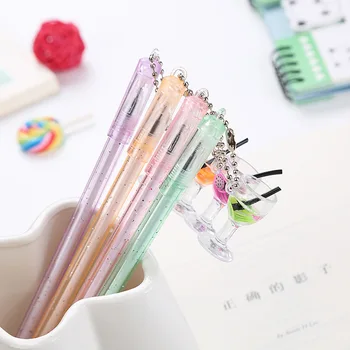 

36 pcs/lot Creative Fruit Cup Pendant Gel Pen Cute 0.5mm black ink Neutral Pens School writing Supplies Promotional Gift