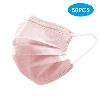 

50PCS Disposable Mask Non-Woven Masks 3-Layer Comfortable Sanitary Mask Anti-dust Mouth Face Mask Pink Disposable Mask