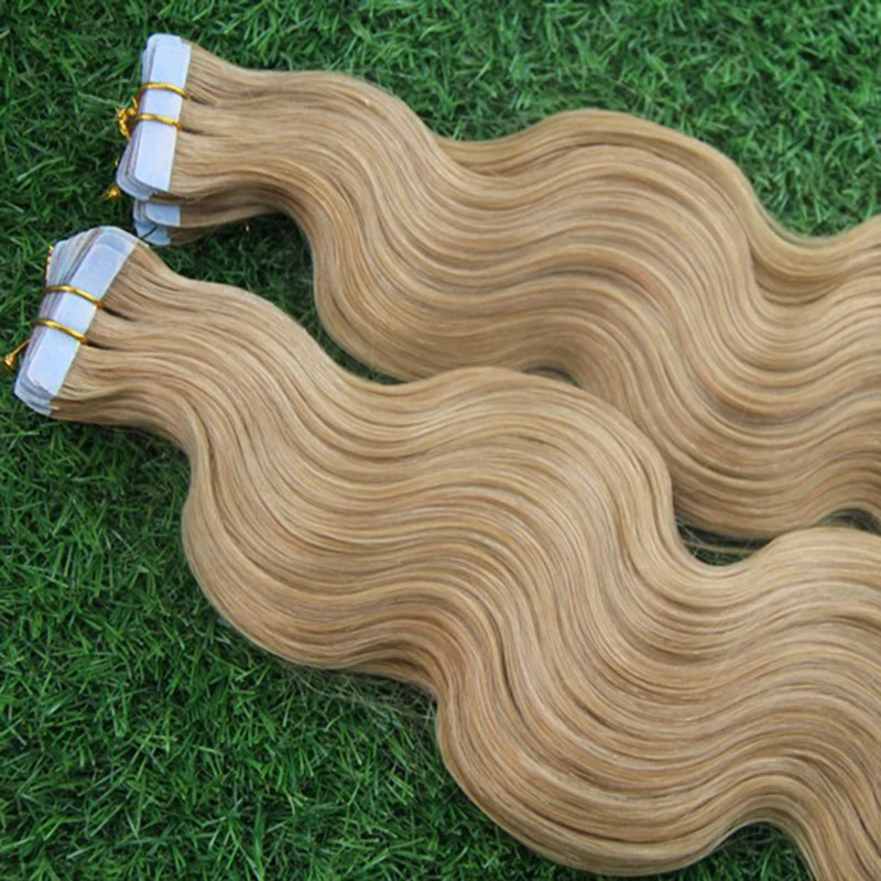 Body Wave Human Hair Tape In Extensions Mongolian Seamless Skin Weft #1 jet Black Brown Blonde PU Straight 100% Remy Hair