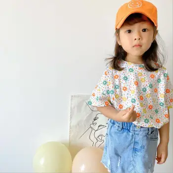 

2020 New Wholesale Baby Girls Floral T-Shirt Summer Kids Girls Top Tees Girl Clothes 2-7 Years