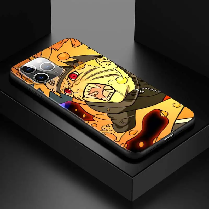 For iPhone 12 11 Pro Max mini Case Anime Naruto for iPhone Max XR X 8 7 6 Plus 5S SE Bright Black Phone Case