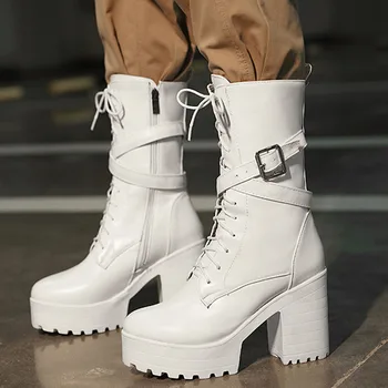 

DORATASIA Elegant Women Round Toe Lace Up High Heels Shoes Casual Brand Block Heel Boots Women Winter Solid Boots