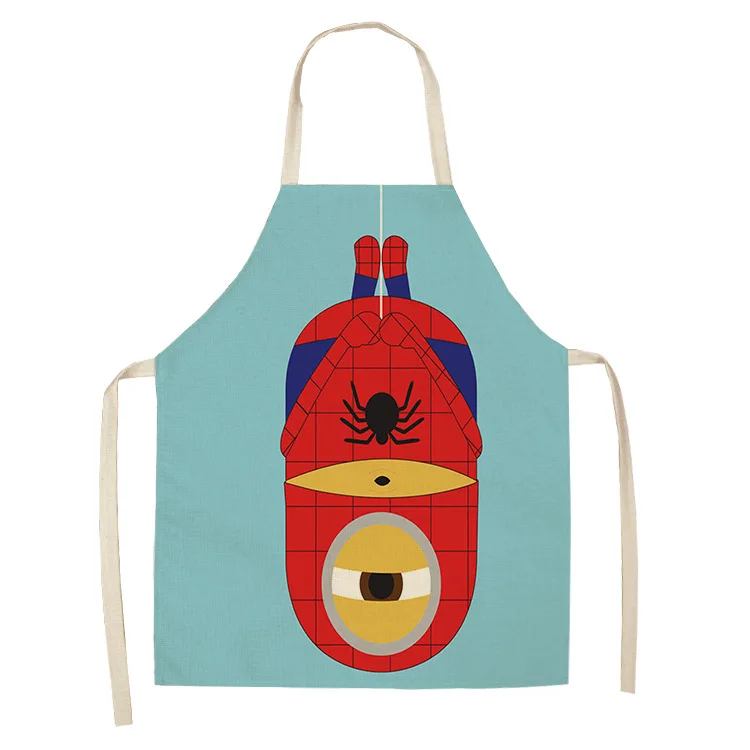 Parent-child Kitchen ApronCartoon Superhero Superman Spiderman Printed Sleeveless Linen Aprons for Men Women Home Cleaning Tool