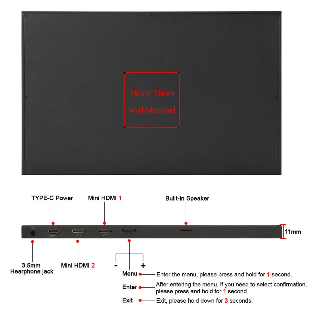 PORPOISE 13 3 Inch USB C Portable 1080P IPS LED Monitor for PS3 PS4 Nintendo Switch Raspberry Pi Huawei