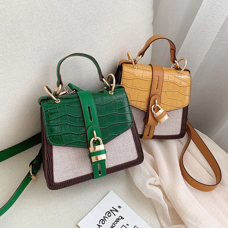 

2019 New Style Crocodile Pattern Stereo Trapezoid Generous Bag Metal Lock Shoulder WOMEN'S Bag