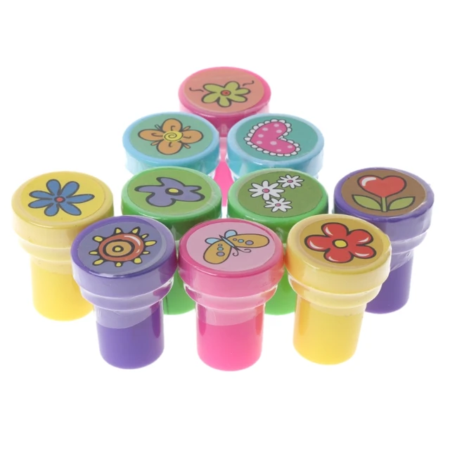 10Pcs Kid Fun Cartoon Self Inking Rubber Stamps Scrapbooking Cute School Craft Kids Toy(Random, including Chinese word  seal) 3