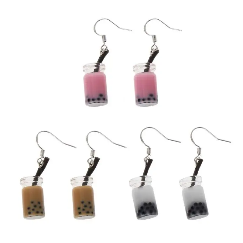

Funny Milk Tea Drink Dangle Earrings Bubble Tea Simulated Food For Women Earring Jewelry
