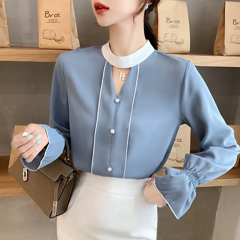 

Korean Fashion Chiffon Shirt Elegant Women Beading Blouse Shirts Plus Size Womens Tops and Blouses Blusas Mujer De Moda 2019 Top