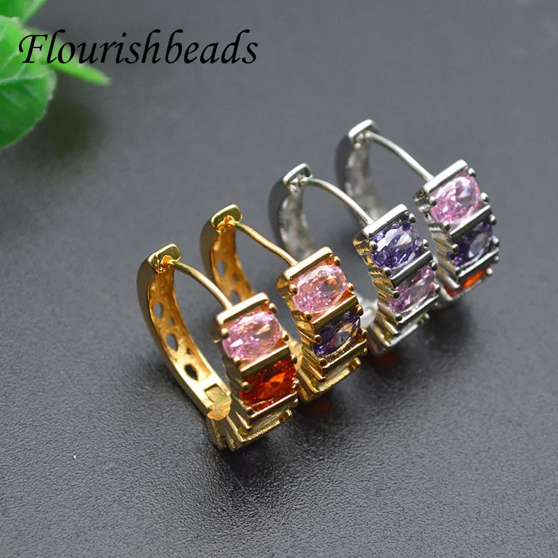 

20pc/lot Round Shape Metal Earring Hooks Gold Silver Color Earring Stud Colored Square Zircon Beads Paved Jewelry Findings