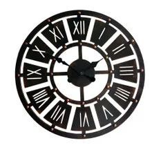 16-Inch American-Style Black And White with Pattern Square Steel Metal Ultra-Fine Roman Numerals Electronic Iron Art Wall Clock