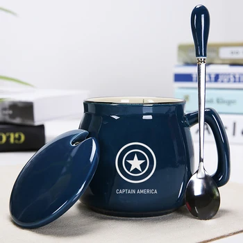 

EWAYS 360ML Super Hero Avengers Justice League Infinity Mugs With Cover and Spoon Pure Color Mugs Cup Kitchen Tool Gift