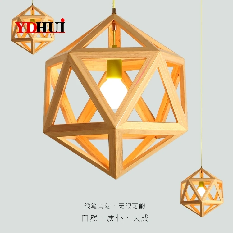 Скандинавские геометрические твердые деревянные лампы маленькие подвесные светильники японский стиль Простой творческий ресторан кафе освещение