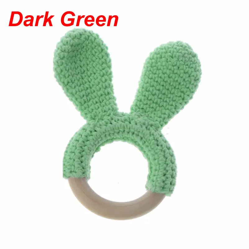 Baby Teether Bunny Ear Crochet Wooden Ring Safe Organic Wood Teething Rattle Toy Shower Gift safe teething toys - Цвет: Dark Green