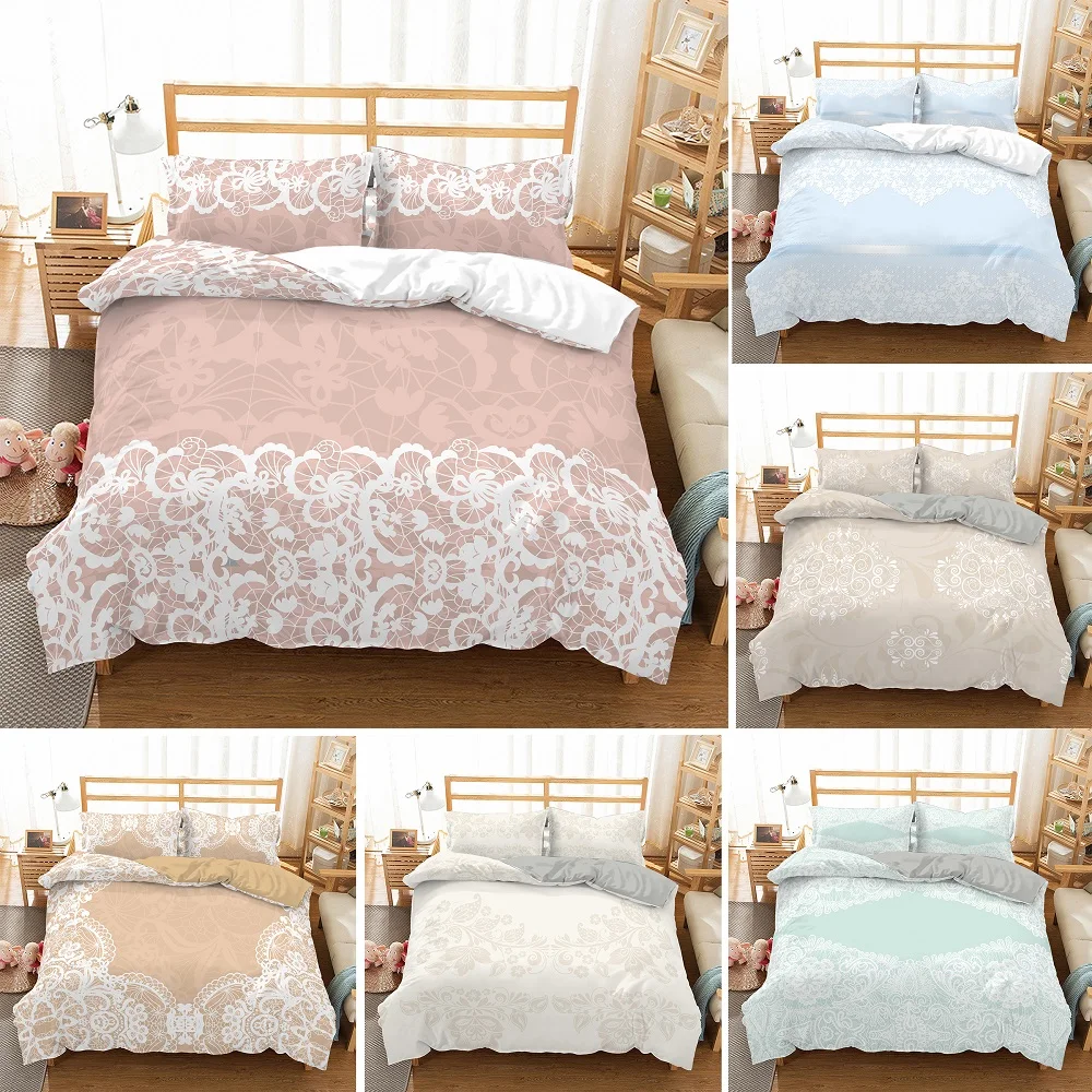 

Nordic Flower Bedding Set 2/3pcs Luxury Elegant Lace Pattern 3D Print Duvet Sets Comforter Quilt Cover Covers Full Queen Size