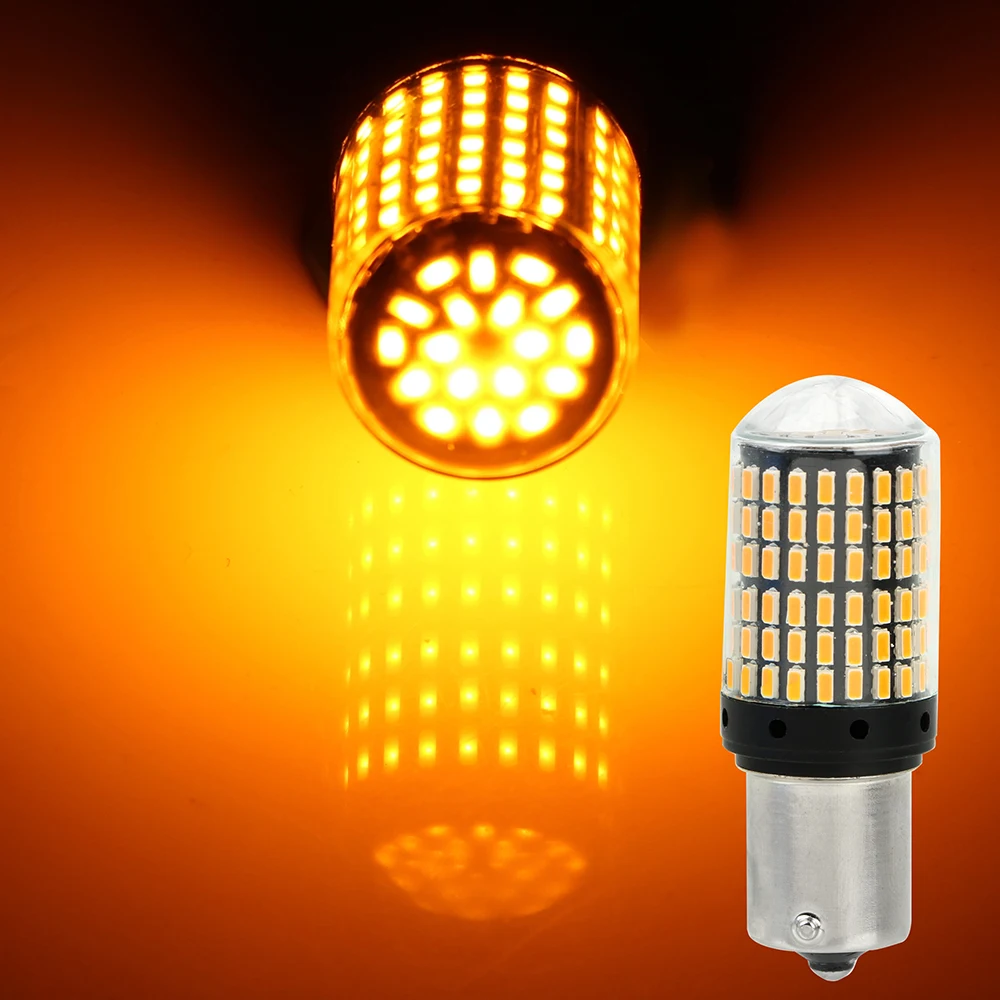 LEEPEE Универсальный сигнальная лампа Светодиодный лампочки Canbus 3014 144 smd авто указатель поворота без Hyper вспышки света BA15S P21W Фары заднего хода