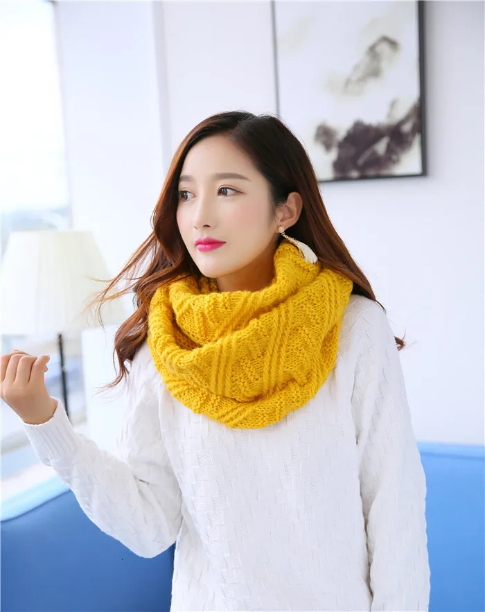 Модный женский вязанный шарф из пашмины зимний сохраняющий тепло кашемировый мягкий шарф платок вязаная одежда корейский стиль кольца шарфы - Цвет: 02