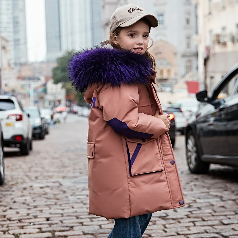 

HSSCZL Girls duck down jackets 2019 new winter thicken girl down coat fashion hoodedn natural fur kids outerwear overcoat 6-14Y