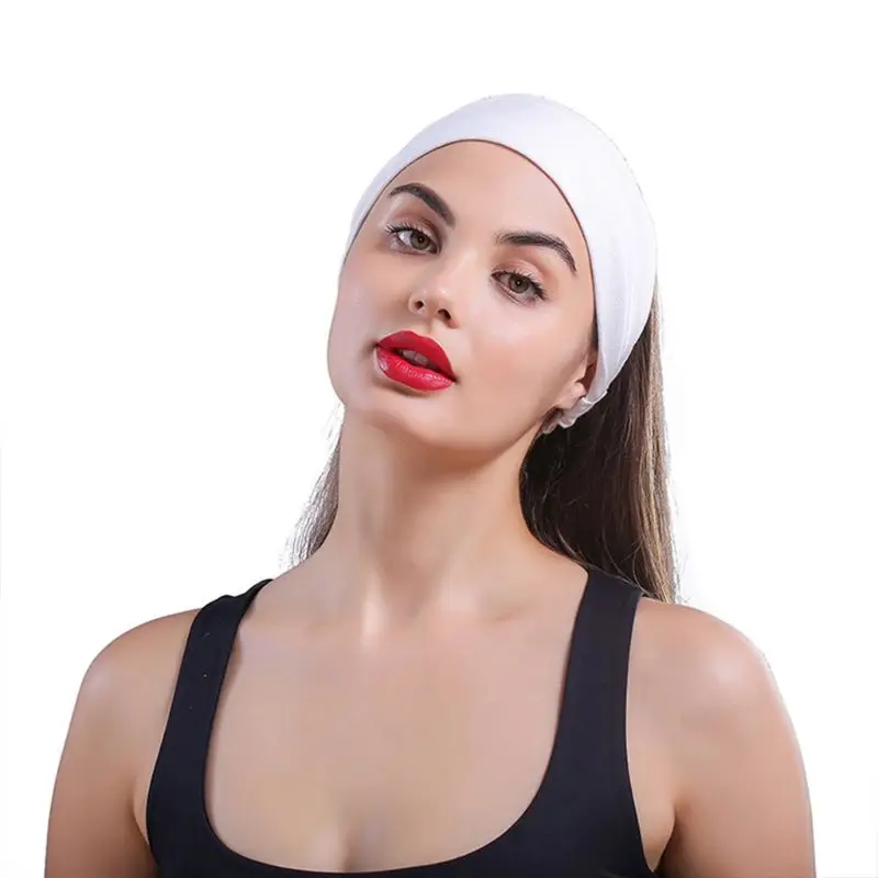 Women Men Multifunction White Cotton Headband Non-Slip Elastic Sports Sweatband Moisture Wicking Workout Yoga Hairband Bandana