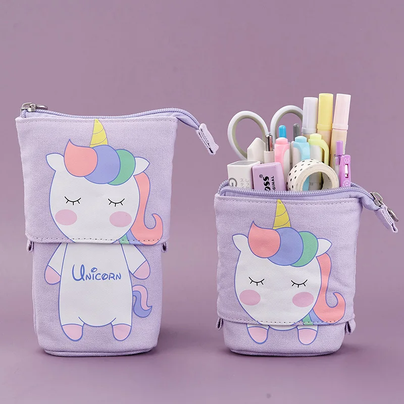 Cute Unicorn School Pencil Case for Girls Boys Telescopic Pencilcase Kawaii Cat Pen Holder Bag Pencilfolder Stationery Large Box